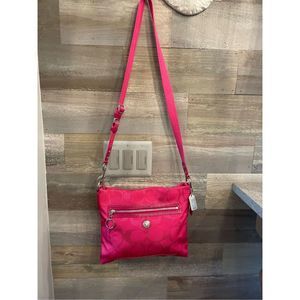 Coach bright pink/orange lining canvas crossbody  bag 1 interior pocket w/front